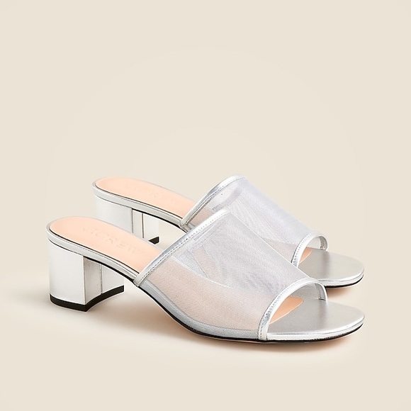 J Crew used Mule block-heel sandals in metallic mesh CJ832
